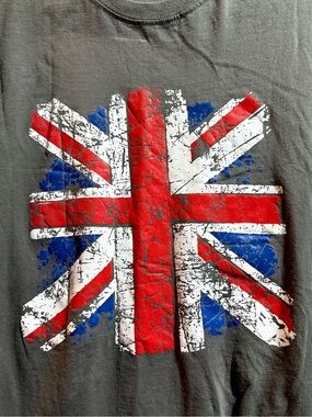 Grey Union Jack UK United Kingdom Distressed British Flag Shirt Size L